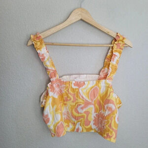 New BP. Cropped Blouse Top XL Multicolor Cotton Floral Sleeveless Square Neck